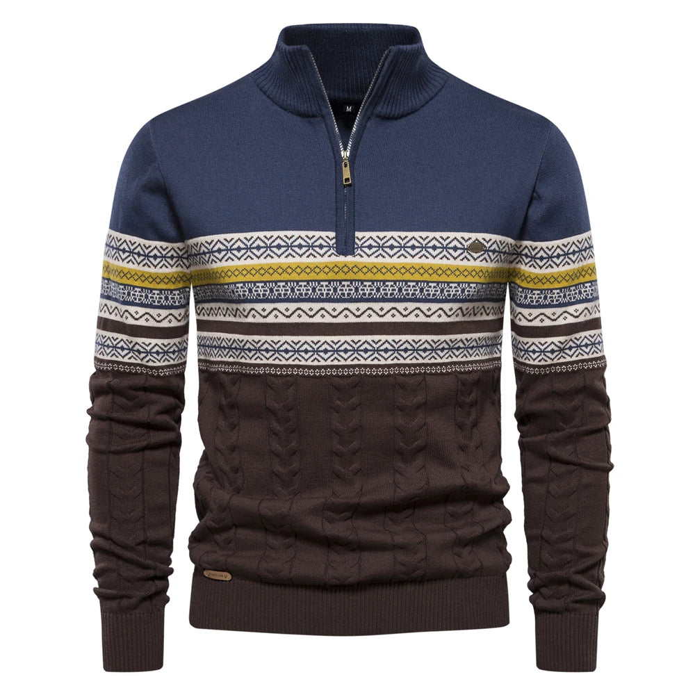 Men's Autumn High Quality Zipper Pullers Warm Winter Cotton Sweaters for Men Ethnic Patterns Casual Male Sweater
