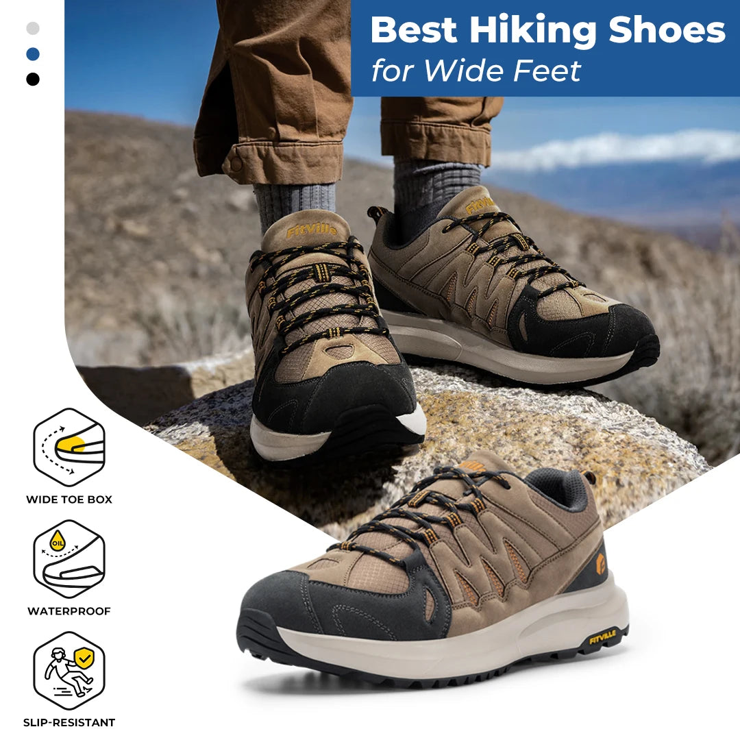 Men's Shoes Wide Hiking Waterproof Outdoor Work Go Walking Sneakers With Arch Support for Heel Pain Relief