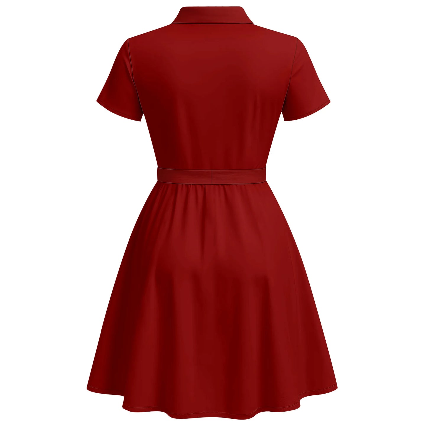 Women's Fashion Button Up Split Dresses Short Sleeve Casual Solid Color Midi Dress A-Line Swing Dresses with Belt