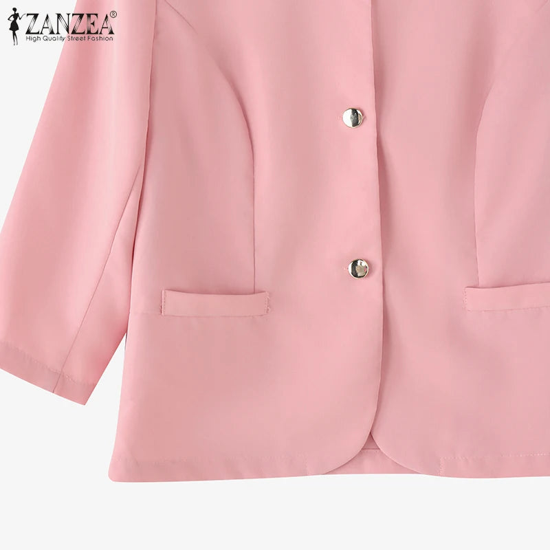 Elegant Women Over Shirts 2025 Autumn Fashion Round Neck 3/4 Sleeve Button Up Chemises Femme Office Wear Solid Outerwear