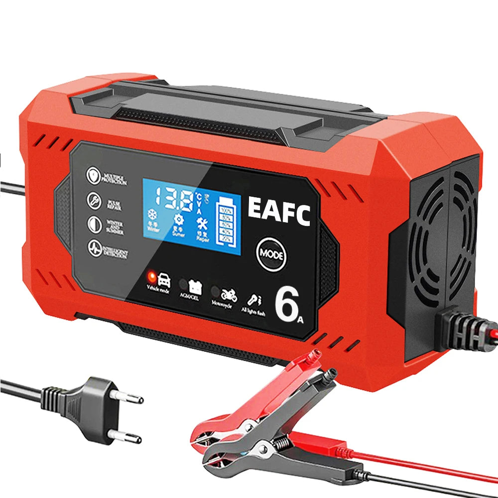 12V Groot Scherm 6A Digitale Auto Acculader Onderhouder voor Auto Motorfiets SUV Vrachtwagen Auto AGM Diepe Cyclus VRLA Puls Reparatie
