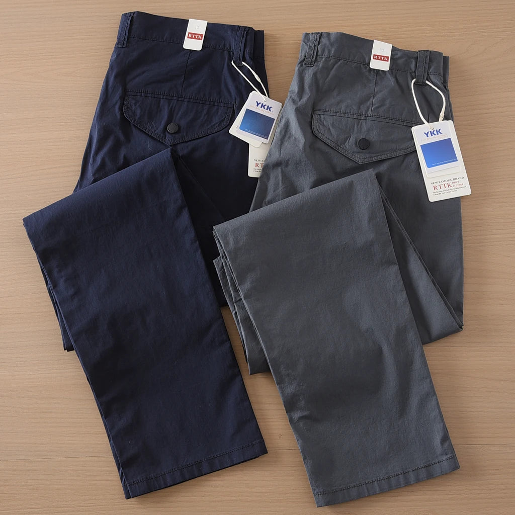 2025 Summer New American Retro Thin Quick-drying Elastic Commute Pants Men's Simple 97% Cotton Washed Casual Straight Trousers