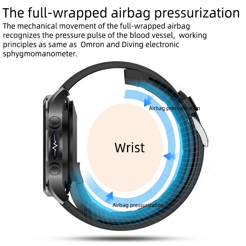 Airbagtype Bloeddruk Smartwatches Bloedzuurstof Sportoproep Gezondheidsmonitoring Saffierglas AMOLED Luchtpomp Smartwatch met NFC