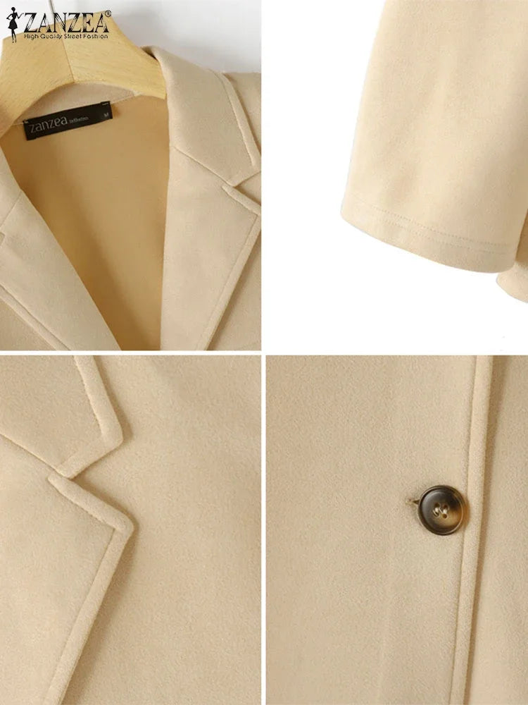 Casual Suede Women's Blazer 2025 Spring Fall Long Sleeve Lapel Neck Suit Jackets Elegant Single-Breasted Streetwear Coats
