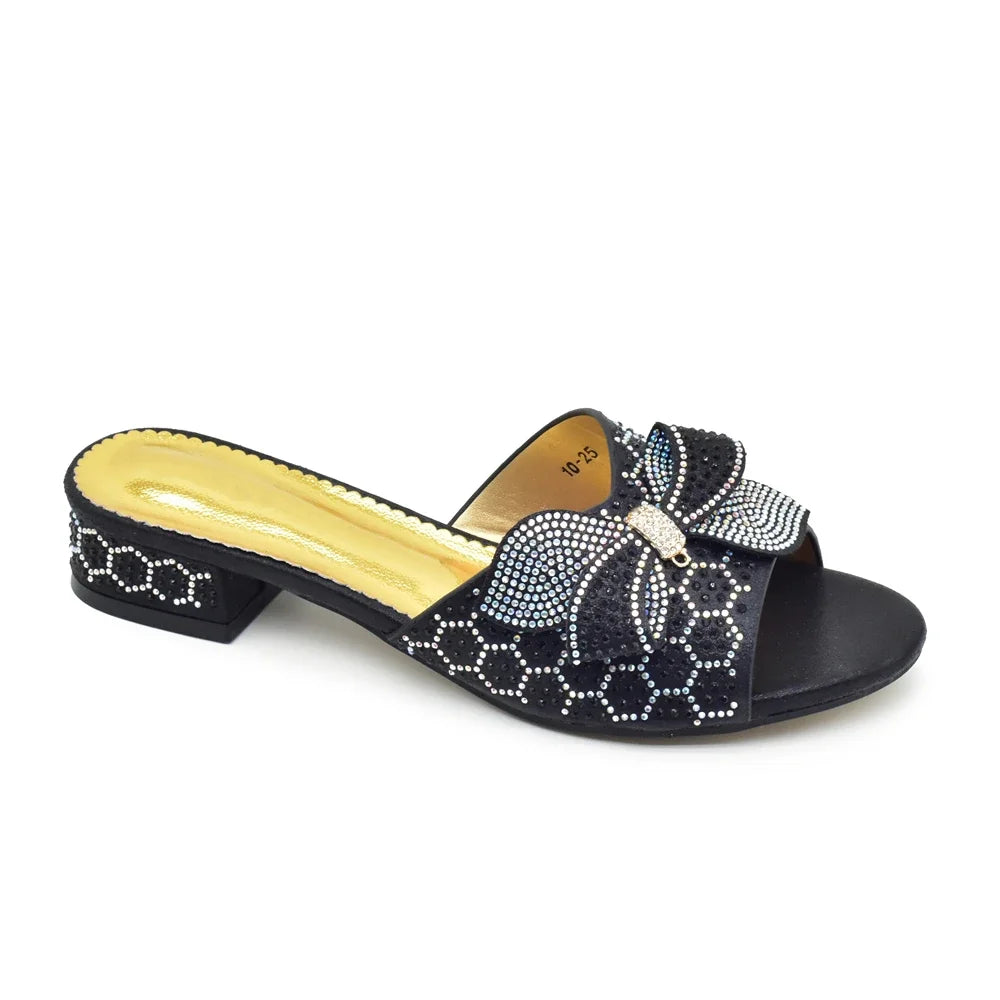 Women's Plus Size Luxury Glitter Studs Bow-tie Round Toe Classical Design Pumps With Low Heels and Rhinestone-Decorated for Ladies' Party Pumps