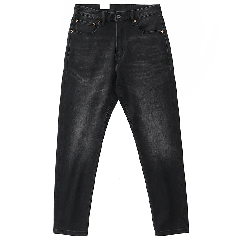 5028# 2024 Lente en herfst Nieuwe Amerikaanse retro elastische zwarte denim jeans Heren eenvoudige gewassen slanke rechte jeugd casual broek