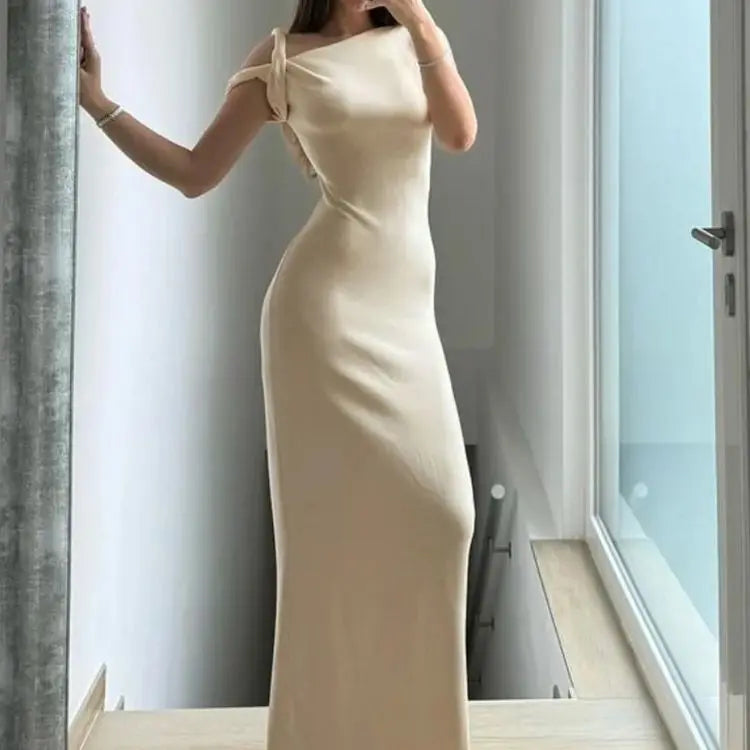 Smooth Bandage Dress Woman Summer Sexy Irregular Solid Sheath Chic Stretch Body-Shape Birthday Party Elegant Bodycon