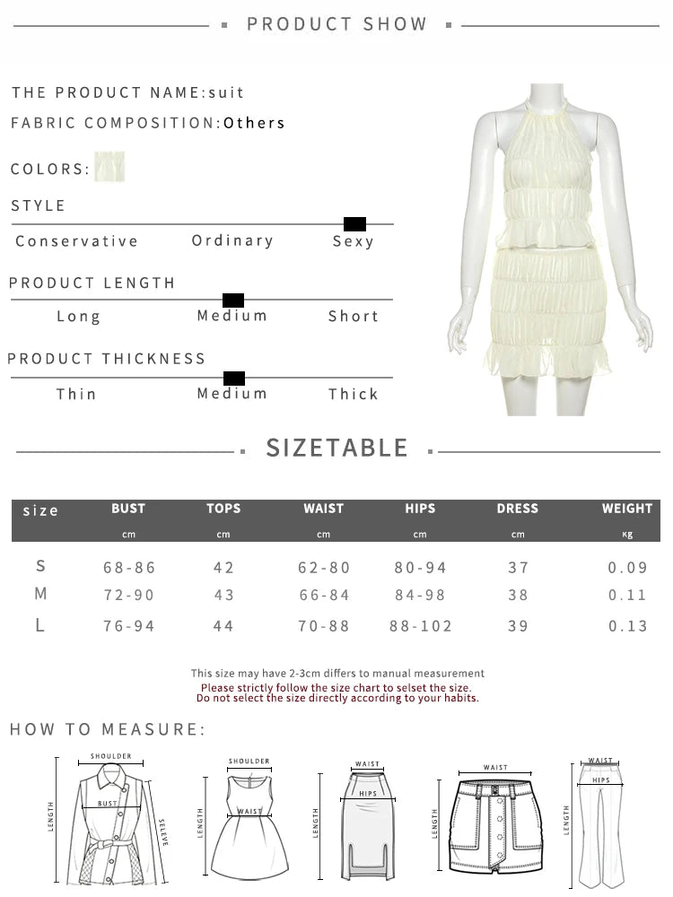 Women's Ruched Elegant 2 Piece Set Women Y2K Vacation Halter Backless Camisole + Mini Skirts Midnight Sweet Girl Street Outfits