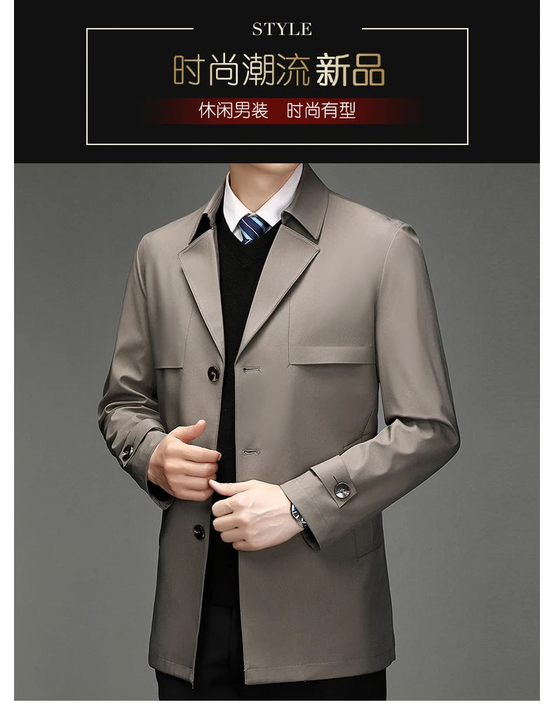 Men's Autumn & Winter Jacket, Clothing Trench Coat, Lapel Single Breasted Straight Business Casual, Male Youth Popular Style