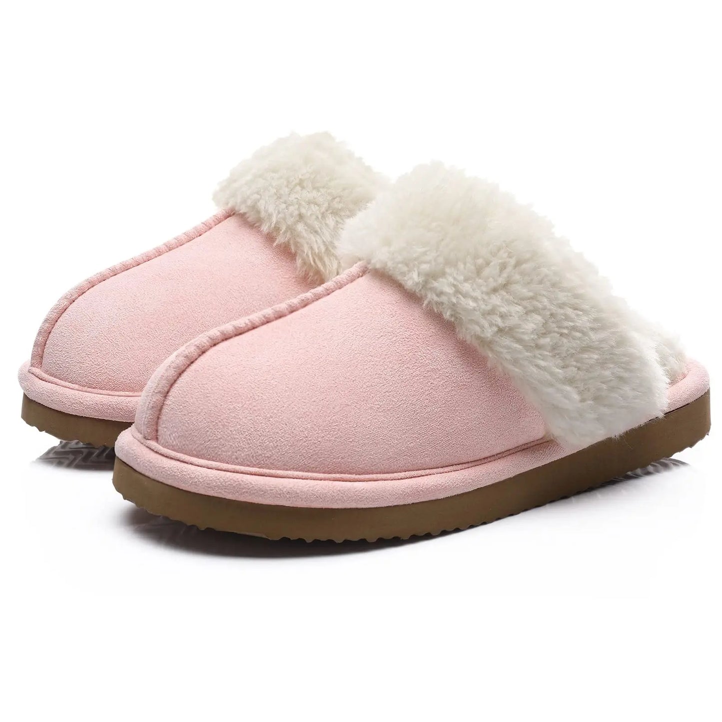 Unisex Fuzzy House Winter Slippers Fashion Fur Collar Suede With Fluffy Memory Foam Indoor Slides Plush Cotton Shoes For Men & Women