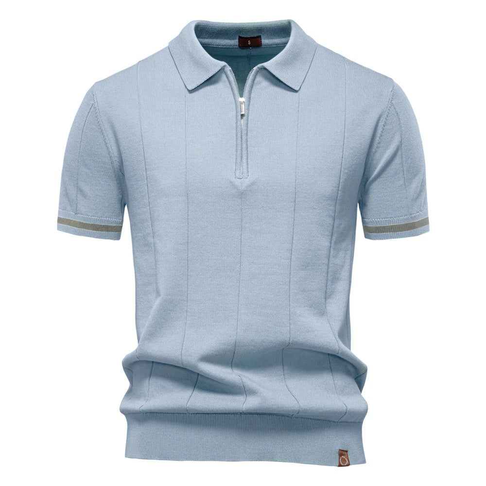 Men's Solid Colour Sport Zipper Polo Shirt Athletic Social Polo Shirts for Men Office Slim Fit Polo
