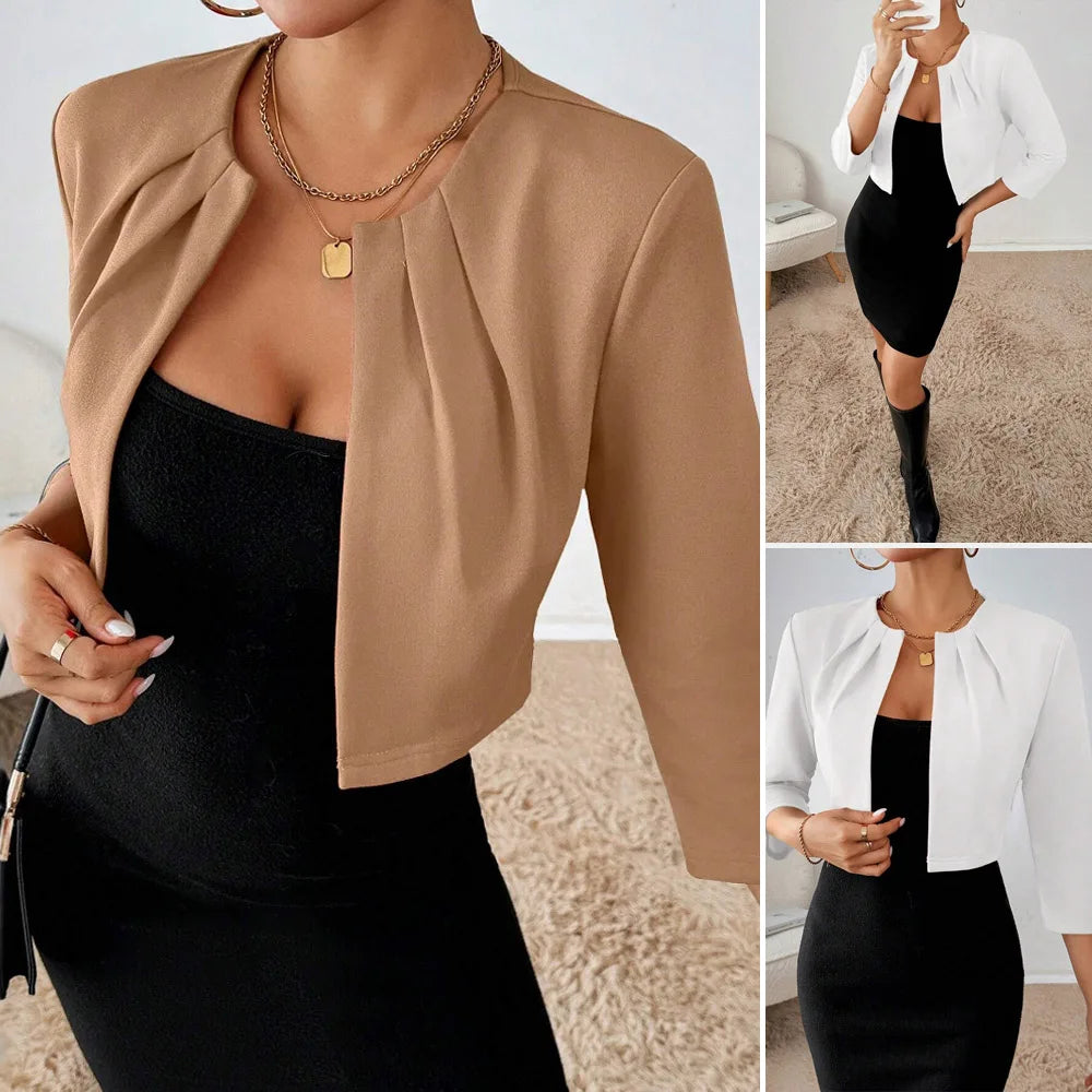 Women's Blazers Summer Fashion Comfortable 2025 Plain Casual Long Sleeve Round Neck Single Breasted Workwear Blazers