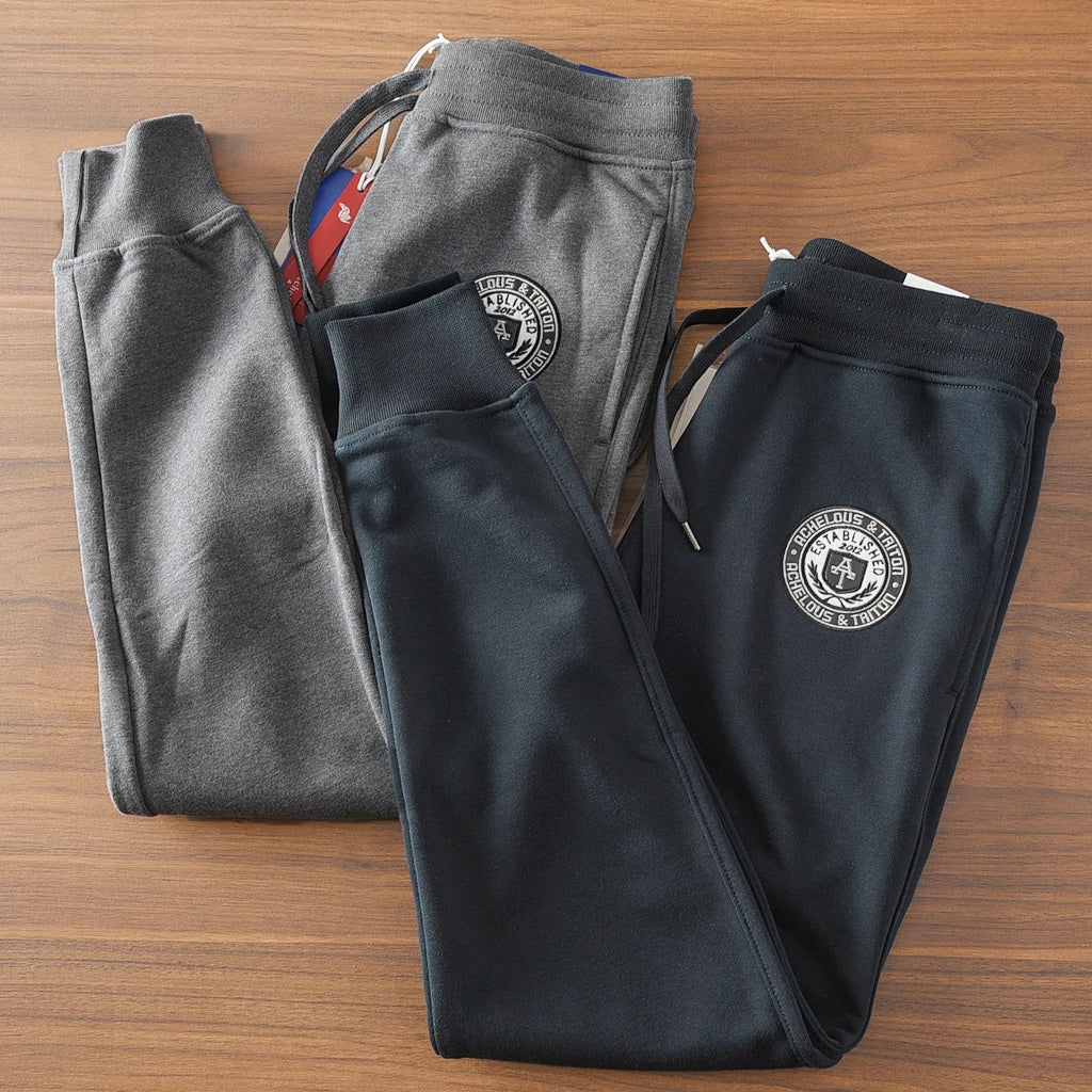 Spring New American Retro Terry Cloth Letter Embroidery Sweatpants Men's Simple Washed Drawstring Casual Sports Ankle-tied Pants