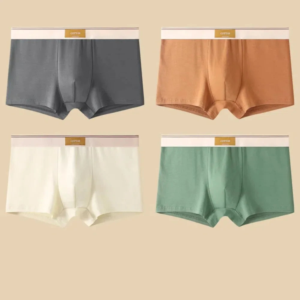 4 stuks ademende boxershorts voor heren, effen kleur, plus maten L-4XL, middelhoge taille, naadloos ondergoed, polyester, jongensondergoed