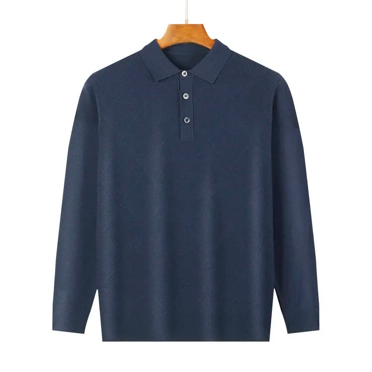Men's Solid Colour Geometric Pattern Warm Polo, High Quality Woollen Sweater, Suitable For Business Casual & Daily Commute