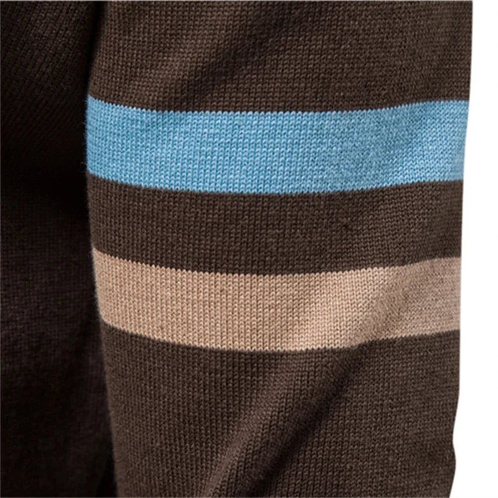 Men's Autumn and Winter 100% Cotton Zipper Cardigan Casual Patchwork Fashion Male Knitted Sweaters for Men
