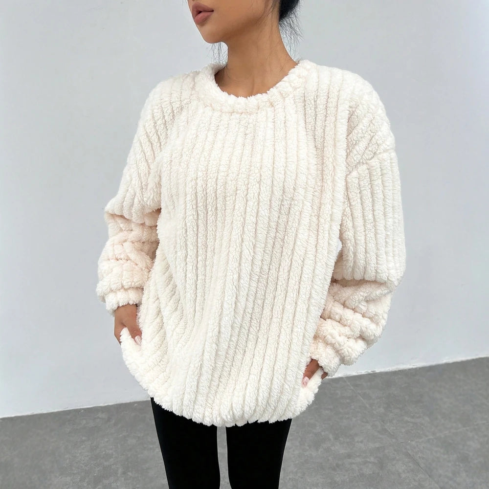 Women's Pullover Autumn Winter Simple Comfortable Plain Fleecing Drop-Shoulder Sleeve Crew Neck Daily Pullover