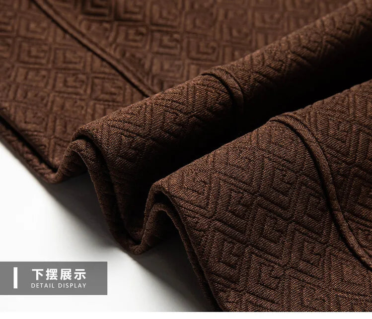 Men's Zipper Stand-Up Collar Long Sleeve T-shirt, Autumn & Winter Fashion Brand Loose Pullover With Advanced Geometric Jacquard Fabric