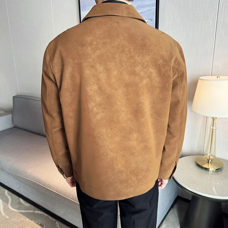 Men's Suede Casual Jacket, Lapel Fashionable Jacket, High-Grade Zipper Decorations, Business Casual Warm Male Coat