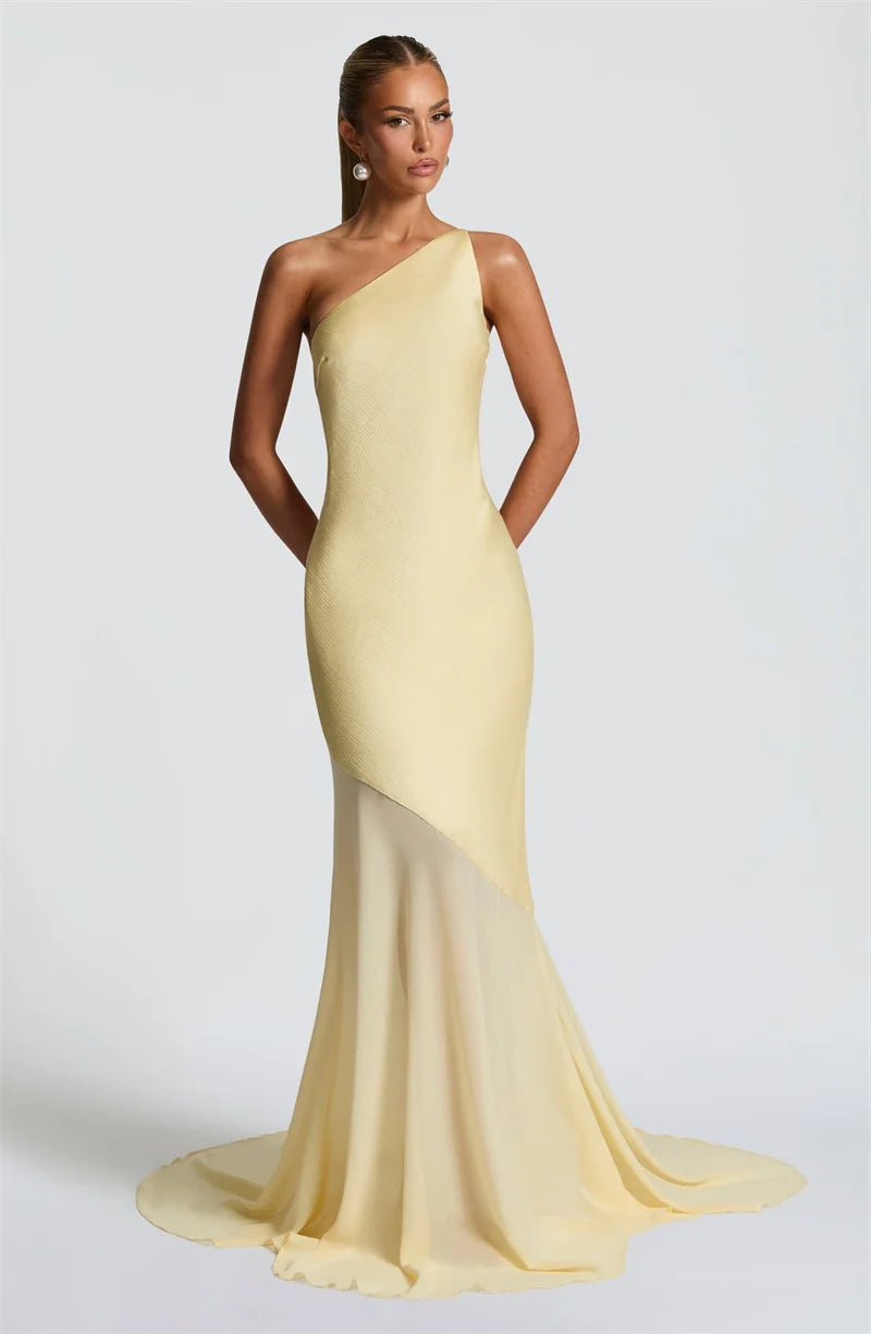 One Shoulder Backless Sleeveless Maxi Dress Women's Sexy Gown Fashion Patchwork Bodycon Club Party Long Dress Elegant Floor-Length