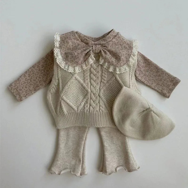 Herfst Baby Kant Bottoming Shirt Peuter Schattig Bloem Strik Kraag Basis Shirt Baby Dunne Lange Mouwen Meisjes Tops 1-3Y Meisjes