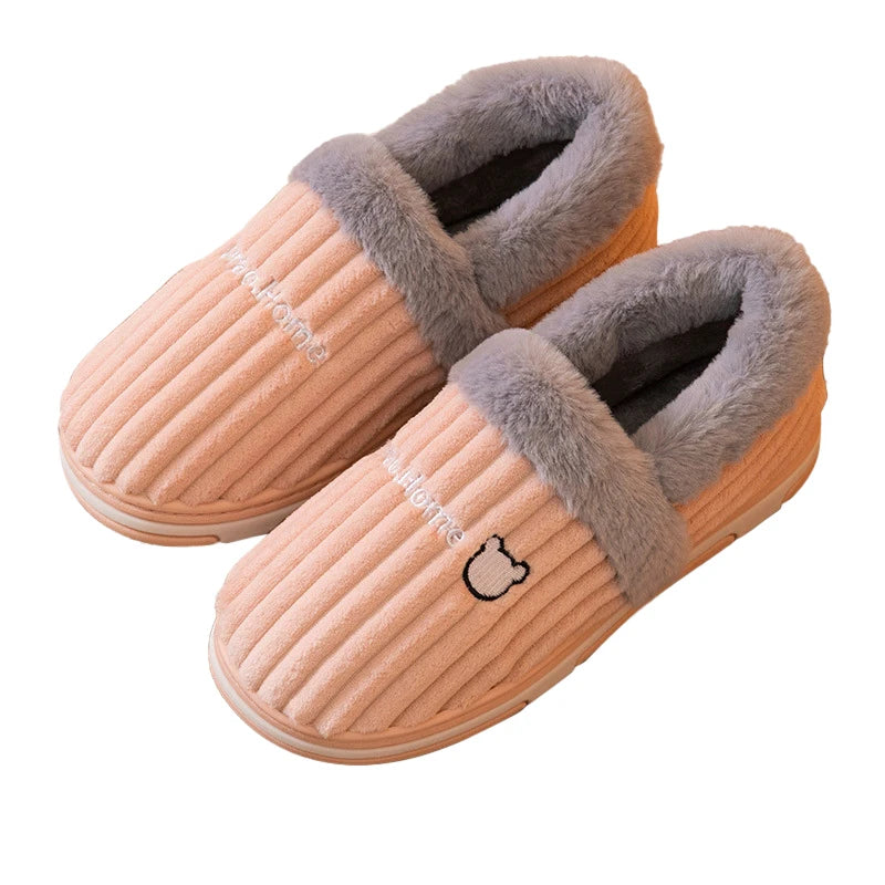 Unisex Warm Plush Winter Slippers Indoor Furry Fluffy Cotton Slides Suitable As Comfortable Home Bedroom Shoe For Men & Women