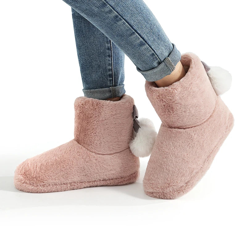Women's Winter Warm Plush Cotton Boots Casual Fur Fluffy Snow Boots With Soft Comfort Non-Slip Sole Suitable As Snow Boots Cute Cotton Shoes