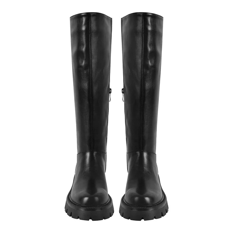 Women Black Matte Knee High Boots High Heeled Winter Warm Woman Fashion Snow Motorcycle Boots