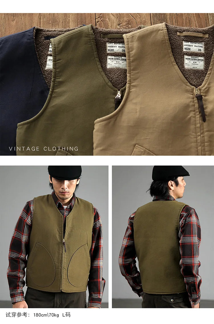 Winter New American Retro Thickened Velvet Naval N1 Deck Vest Men's Fashion 40% Cashmere Washed Casual Cargo Waistcoat