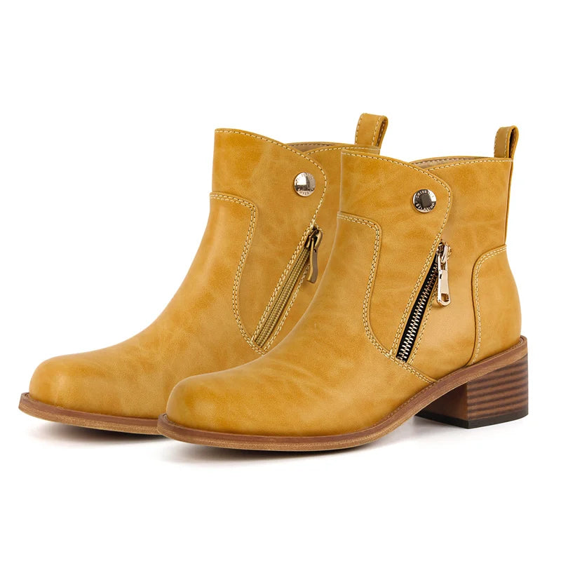 Women Round Toe Side Zipper Ankle Boots Gothic Heeled Conciser Winter Combat Boots