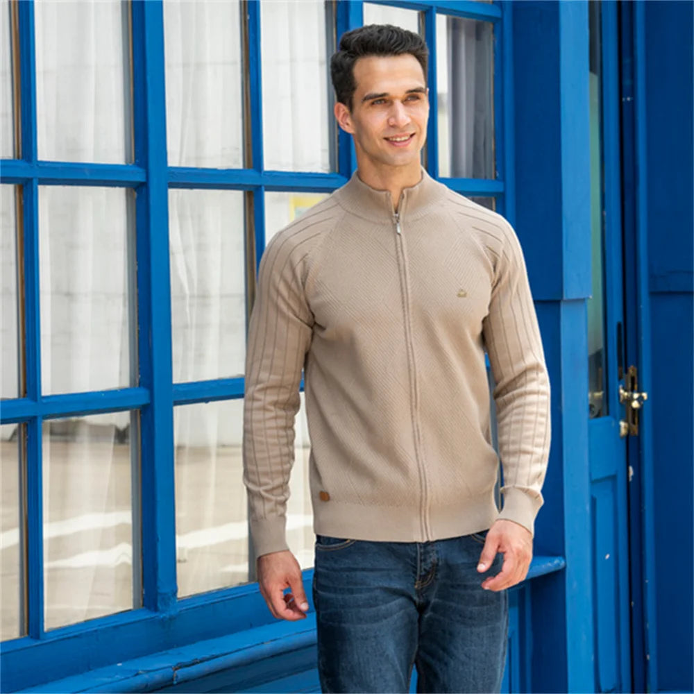 Men's Argyle Solid Colour Cardigan Casual Quality Zipper Cotton Winter Sweaters Basic Cardigans for Men