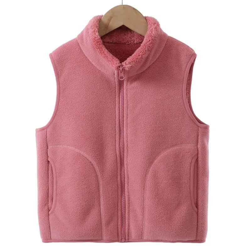 Boys' Winter Warm Vest Solid Colour Big Pocket Waistcoat Zipper Korean Kids Loose Sleeveless Jacket For Children 4-12T