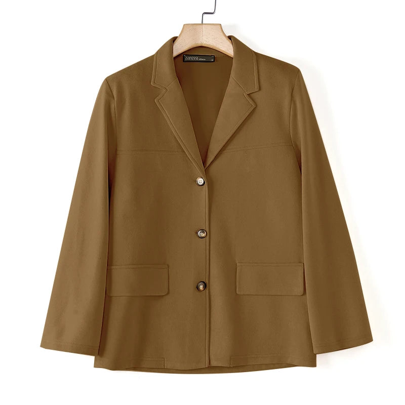 Casual Suede Women's Blazer 2025 Spring Fall Long Sleeve Lapel Neck Suit Jackets Elegant Single-Breasted Streetwear Coats