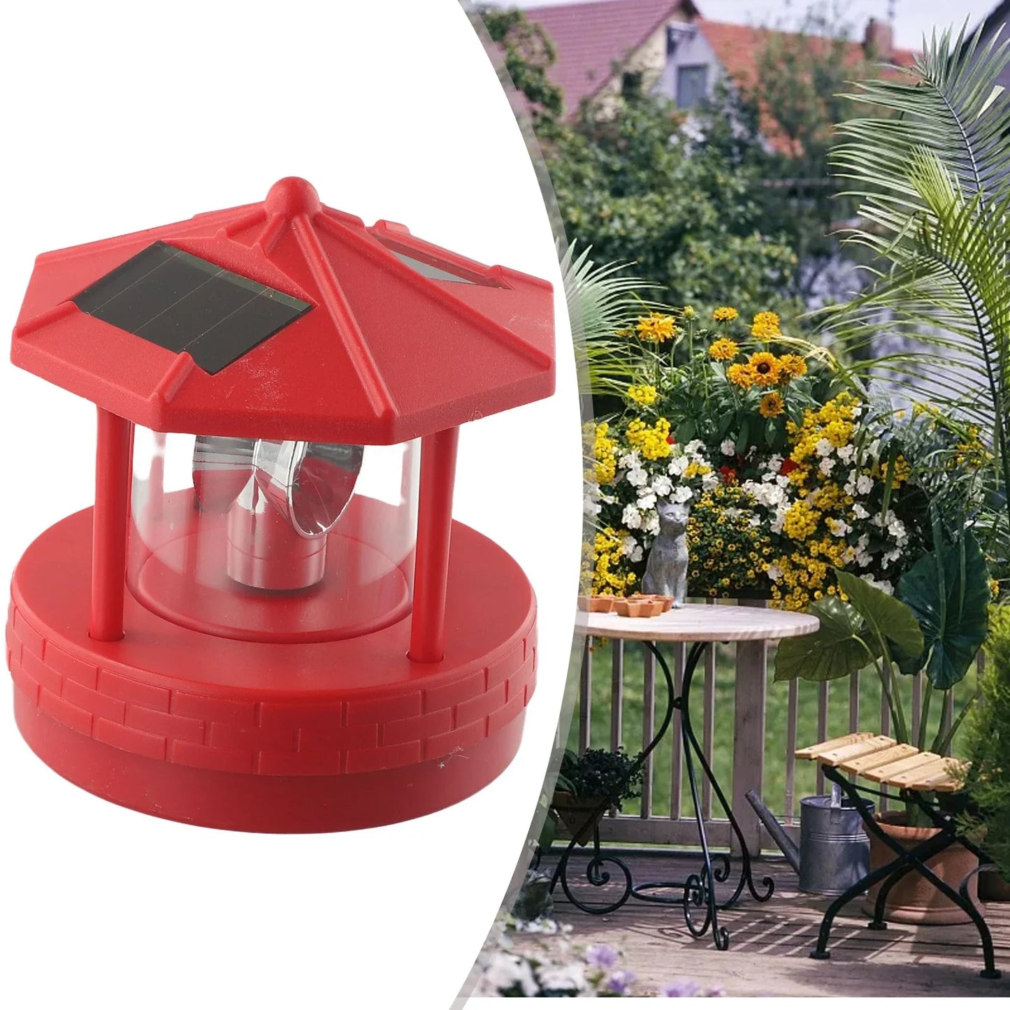 LED Solar Lighthouse Outdoor Garden Waterproof Street Lamp 360-Degree Rotating Landscape Light Garden Lawn Lamp Home Decor