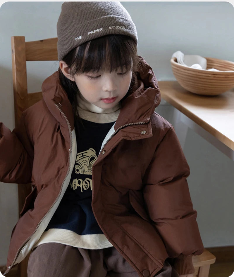 Children's Down Jacket Winter New Kid's Clothing Korean Version Boys Loose Solid Colour Thick Coat Girls Warm Outwear 2-7Y Unisex