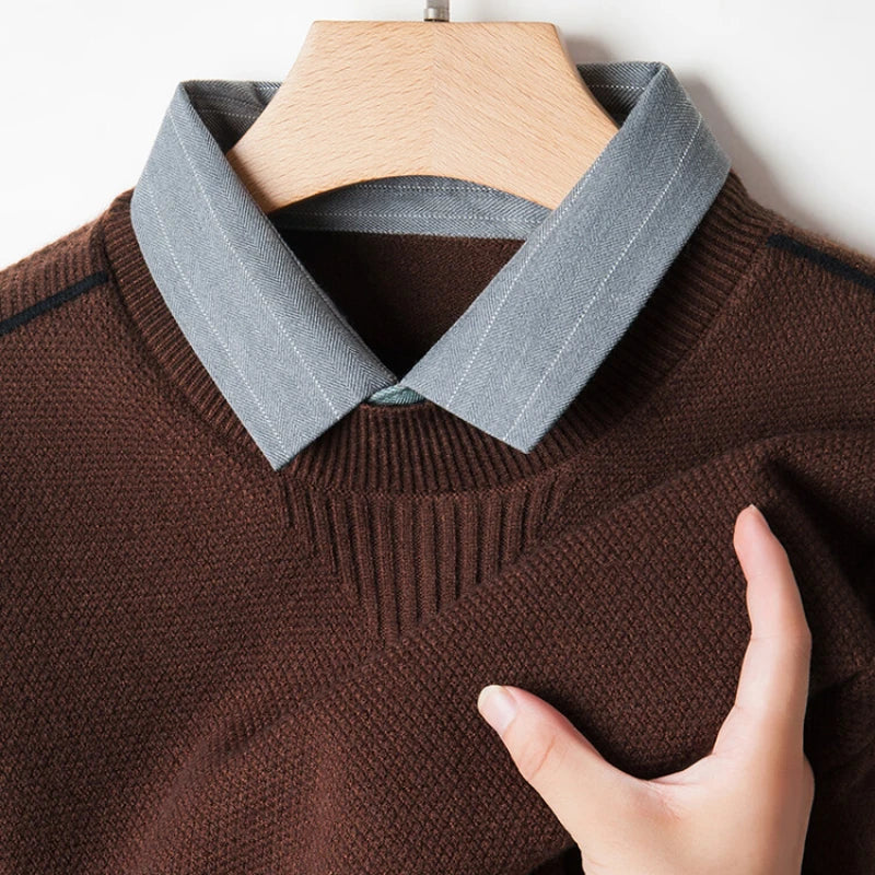 Men's Solid Colour Sweater, Stretchy and Warm For Autumn, Suitable For Business Casual and Male Daily Commute