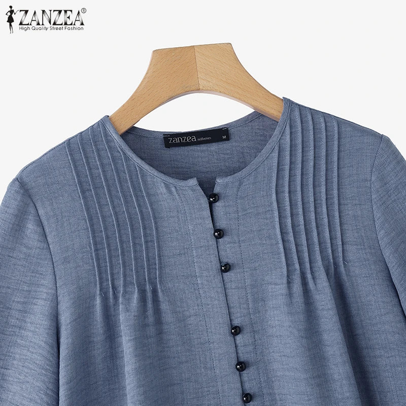 2025 Autumn Office Shirts Women Long Sleeve Buttons Blouses Casual O Neck Solid Loose Tops Female Work OL Blouses Chemise