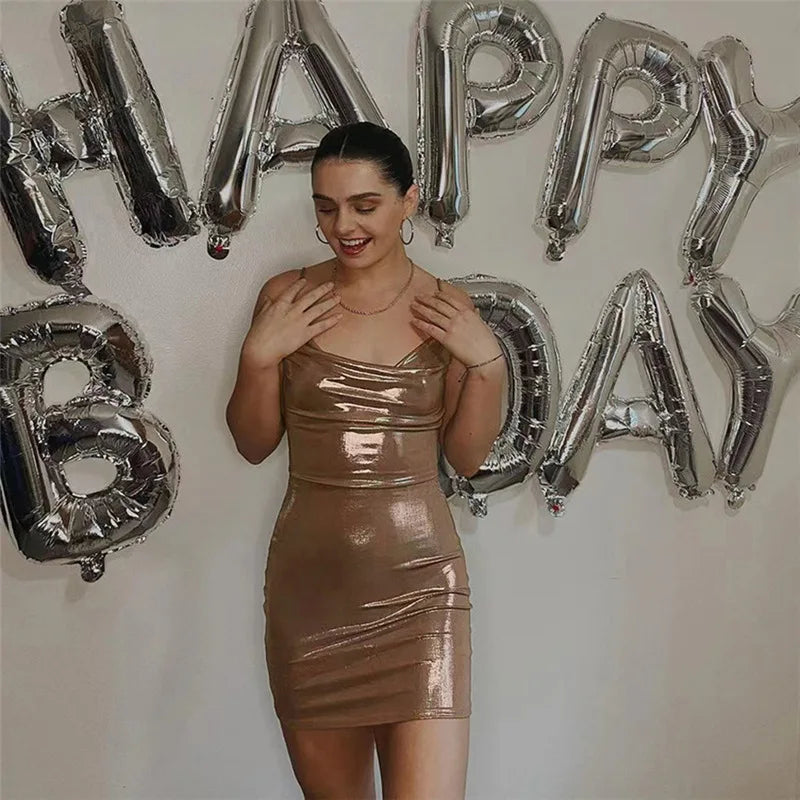Activity Women Camisole Dress PU Leather Sexy Sleeveless Solid Skinny Elegant Birthday Party Summer Trend Sexy Bodycon