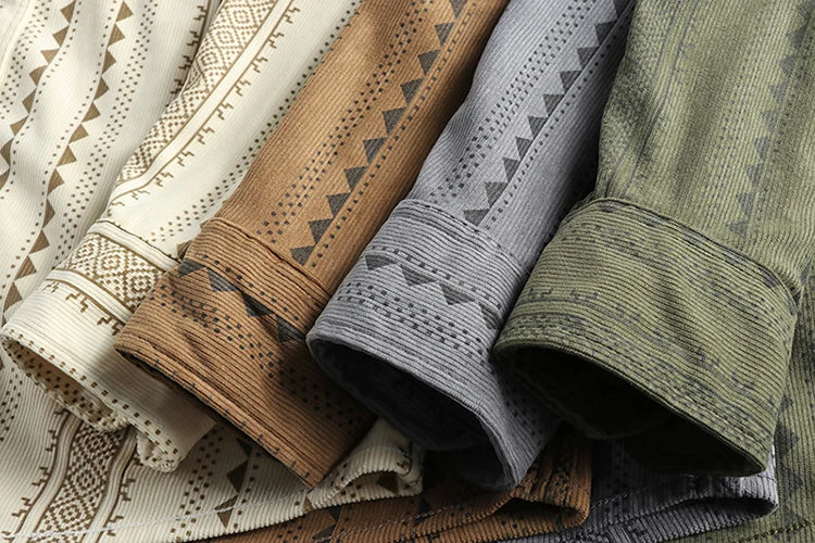 Spring New American Retro Long Sleeve Lapel Navajo Totem Printed Shirt Men's Fashion 100% Cotton Washed Casual Blouses Thin Coat