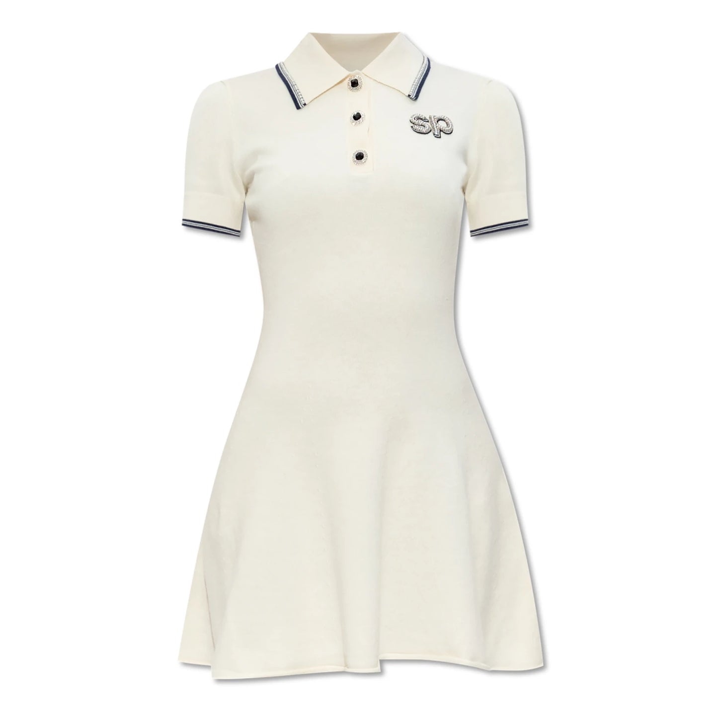 SP Luxury Women's Knitted Mini Dress Slim A-Line Lapel Casual Elegant Short Sleeve Junior Size Knit Self Dress