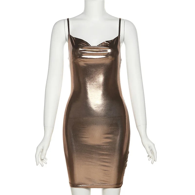 Activity Women Camisole Dress PU Leather Sexy Sleeveless Solid Skinny Elegant Birthday Party Summer Trend Sexy Bodycon