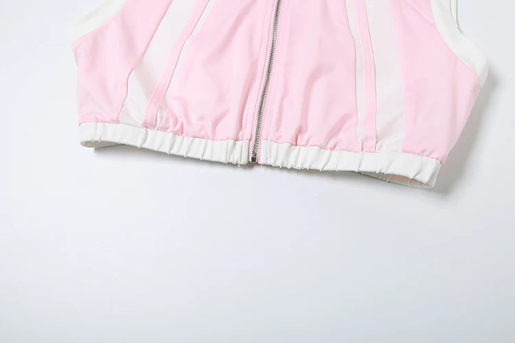 Sporty Casual Women Tracksuit 2 Piece Set Summer Patchwork Zip Tank Tops + Bandage Skirts Matching Stretch Slim Outfits