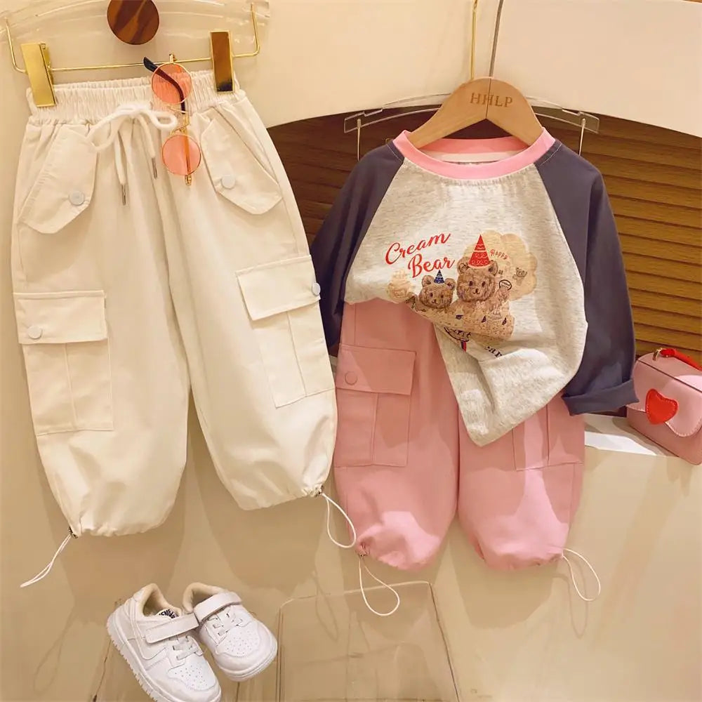 New Spring Autumn Cool Kids Girls Boys Cargo Pants Active Loose Sweat Trousers Children Outwear 0-7T Unisex