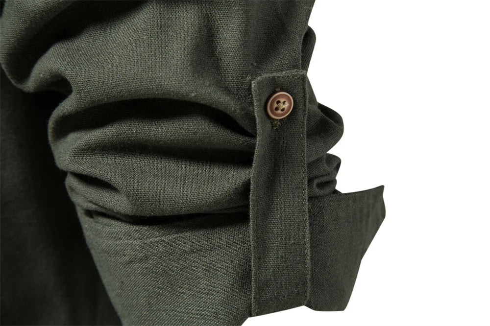 Men's 100% Cotton Social Spring Shirts Single Pocket Solid Colour Long Sleeve Shirts Turn-down Collar For Men
