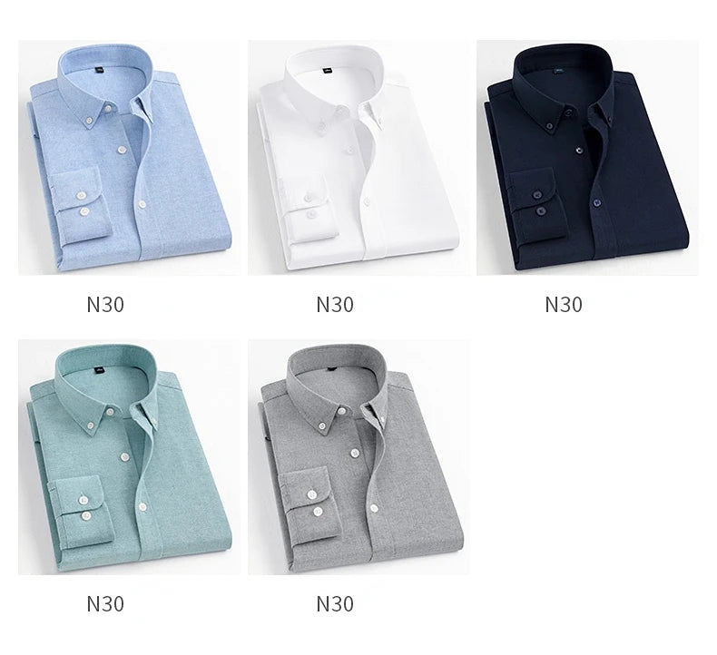 Men's Slim-Fit Oxford Cotton Shirt, Long Sleeves, Casual Breathable Fabric, Exquisite Craftsmanship, Brand with OEM Processing