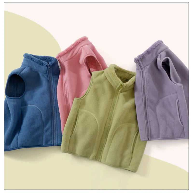 Boys' Winter Warm Vest Solid Colour Big Pocket Waistcoat Zipper Korean Kids Loose Sleeveless Jacket For Children 4-12T