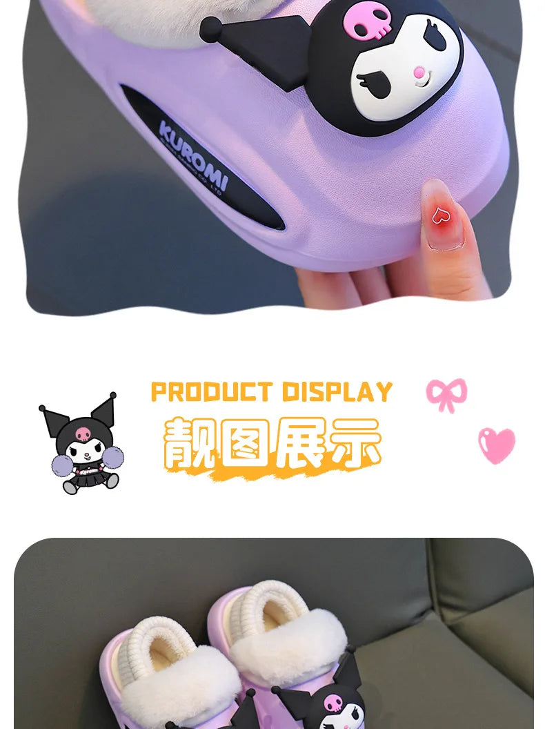 Girls' Home Fur Slippers Kawaii Anti-Skid Warm Cotton Cartoon Plush Waterproof Home Winter Shoes Size 24-41