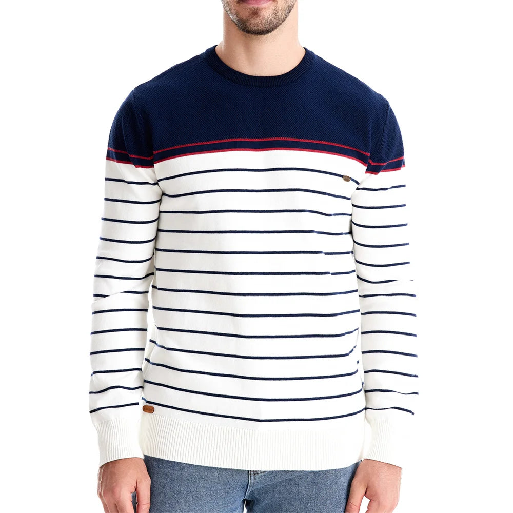 Men's O-neck Cotton Pullover Sweater Striped Casual Autumn and Winter High Quality Knitted Sweaters for Men