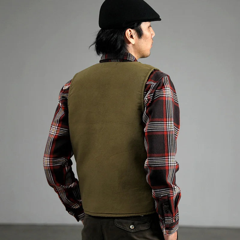 Winter New American Retro Thickened Velvet Naval N1 Deck Vest Men's Fashion 40% Cashmere Washed Casual Cargo Waistcoat