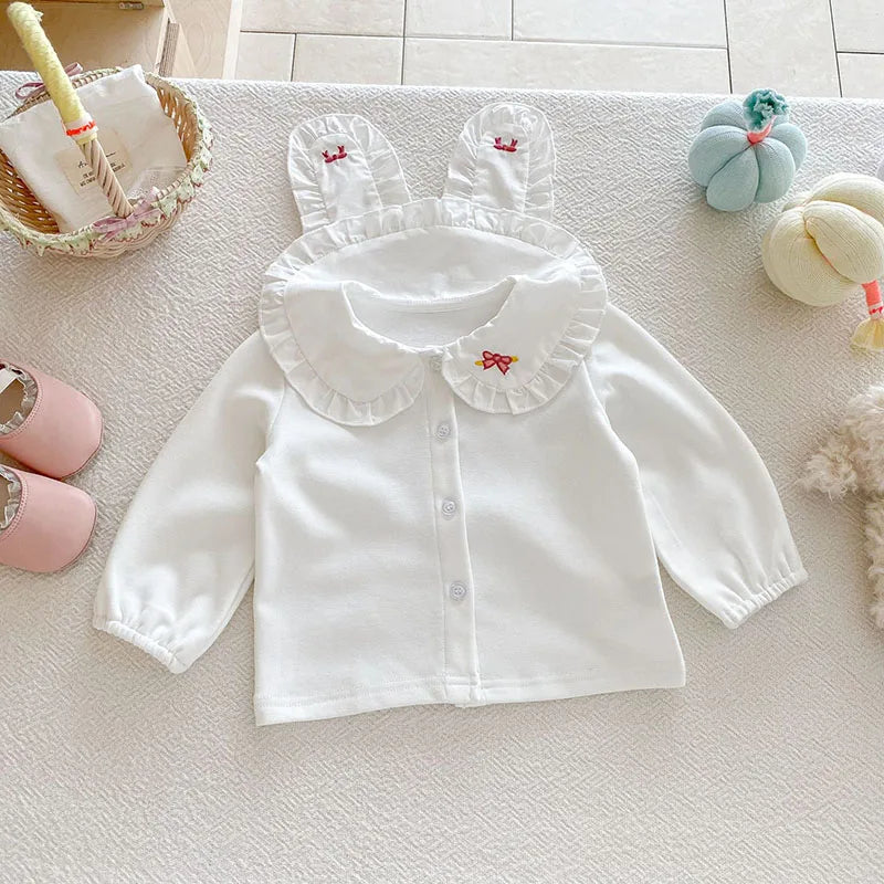 Herfst Baby Onderhemdjes Zoete Borduurwerk Bloem Strik Baby Meisjes Bottoming Shirt Peuter Dunne Kleding Tops 0-3T Meisjes